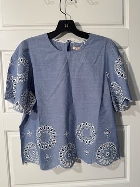 NWT Barbour 100% Cotton Juliette Top, Blue Mist, Size 8